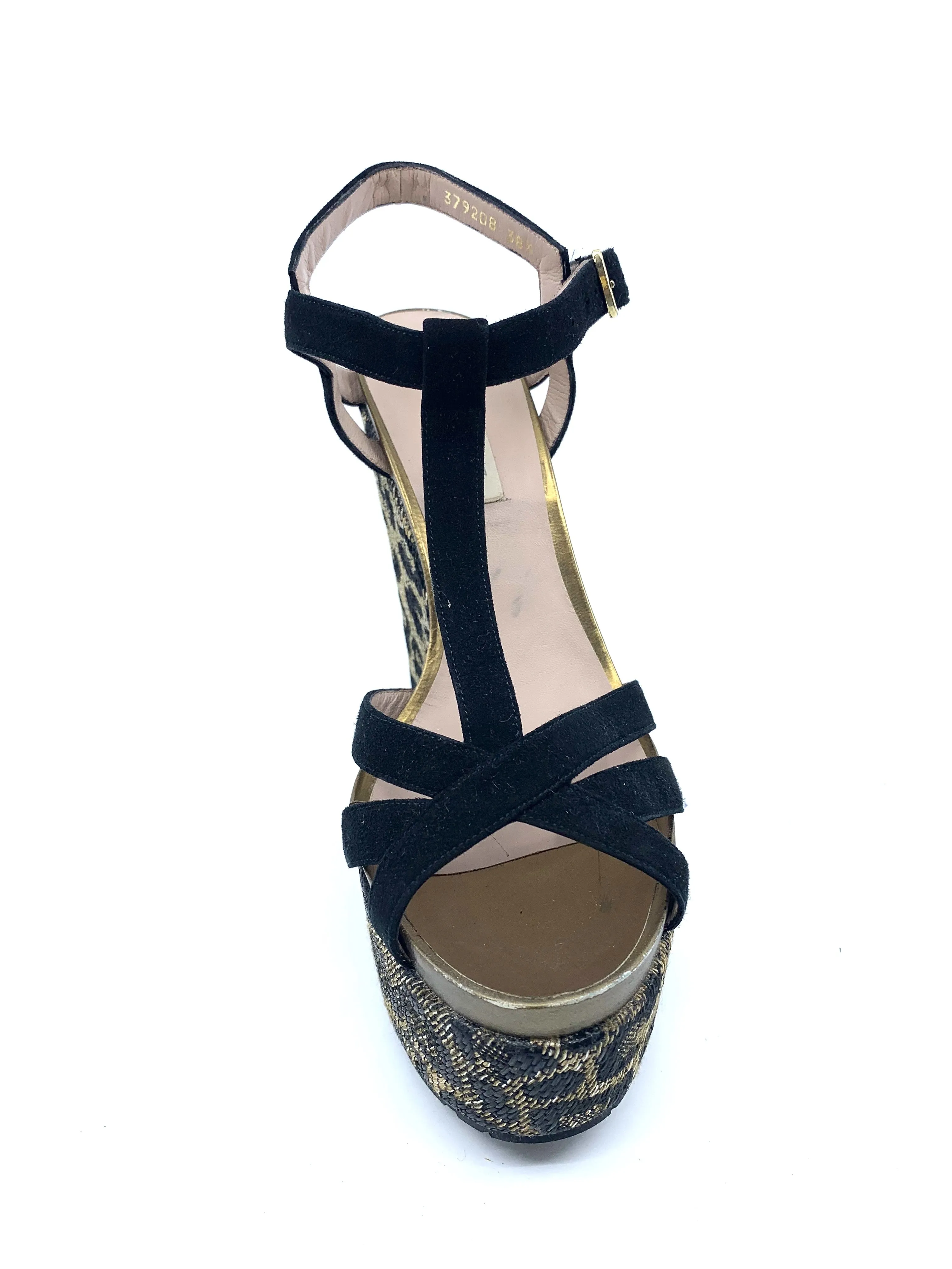 AB900 Black Suede and Raffia Leopard Pura Lopez Wedge Sandals