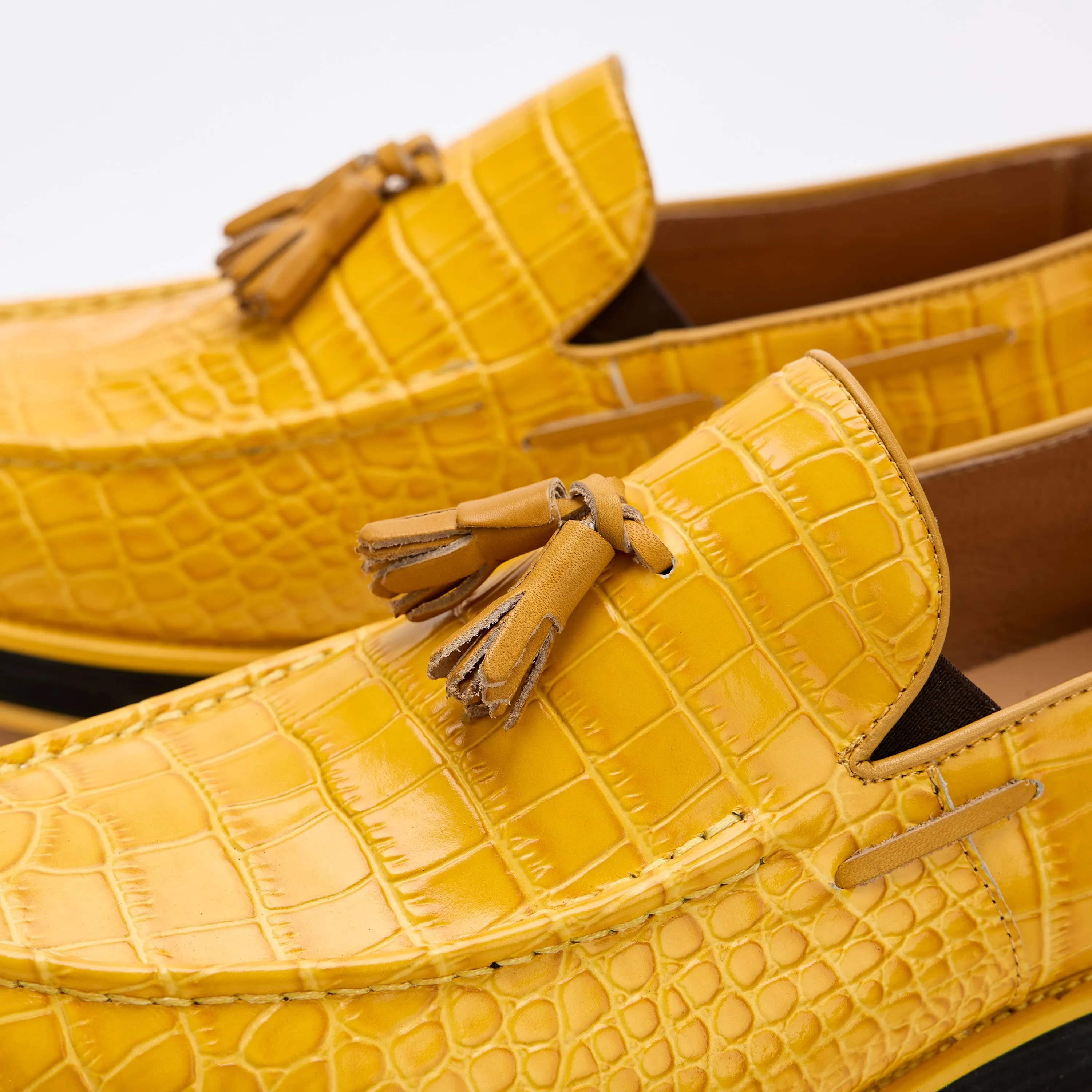 Apollo Yellow Crocskin Leather Tassel Loafers