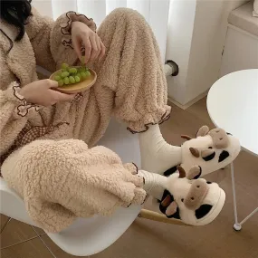 Avery - Kawaii Cow Fluffy Winter Slippers