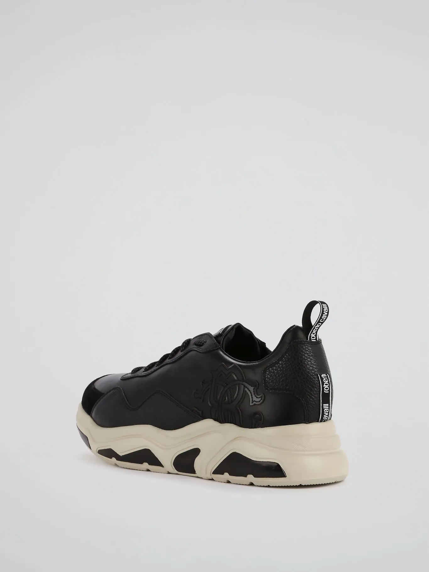 Black Contrast Sole Leather Sneakers