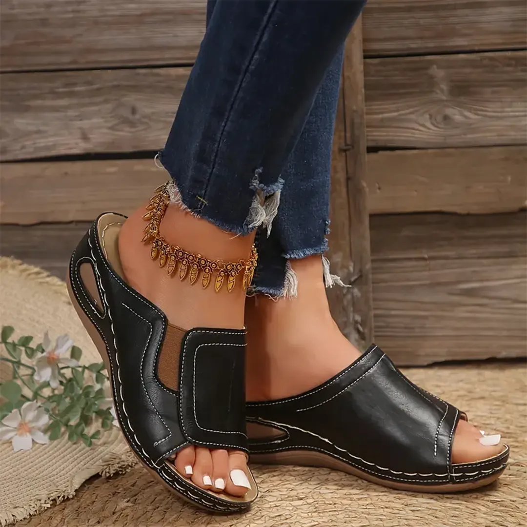 Blisscomfy Arch Support Stretchy Wide Toe Box Open Toe Sandals