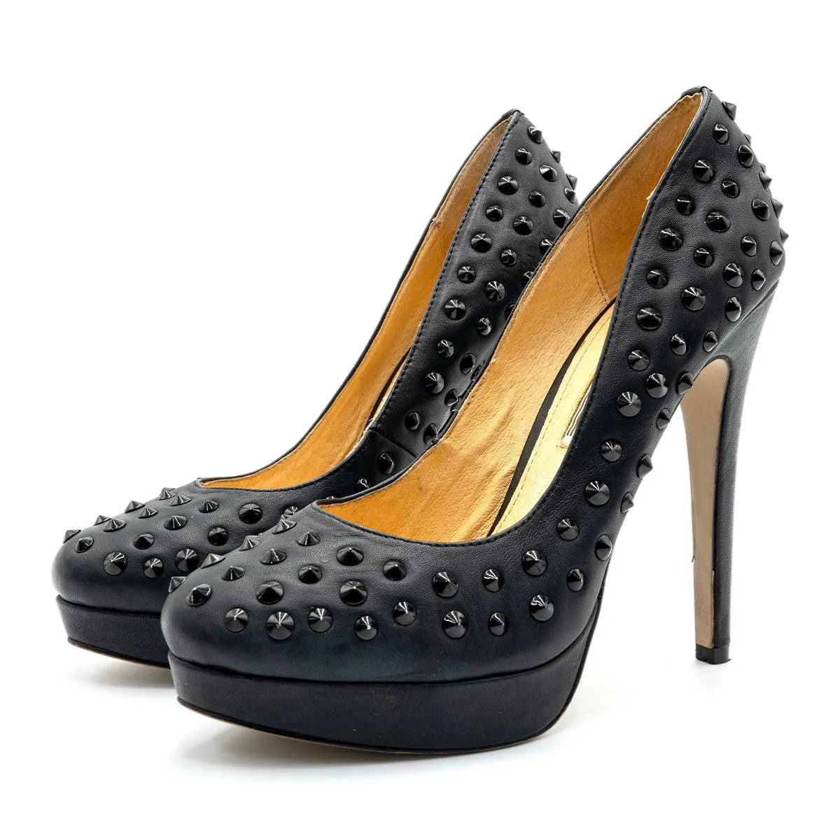 Buffalo Stelle By Spiked Platform Pump High-Heel Shoes Leather Black Colour For Women