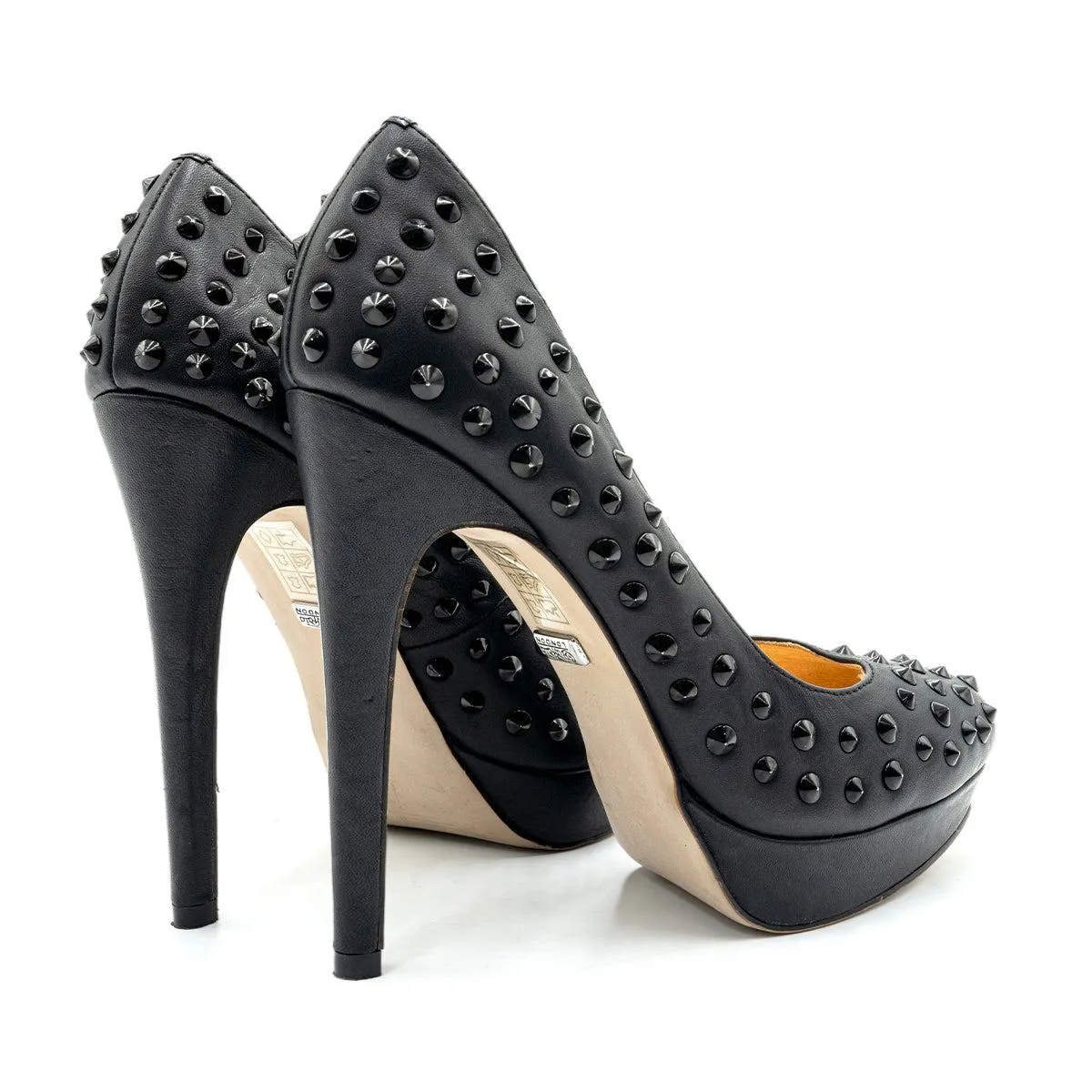Buffalo Stelle By Spiked Platform Pump High-Heel Shoes Leather Black Colour For Women