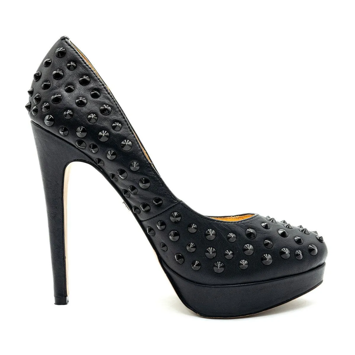 Buffalo Stelle By Spiked Platform Pump High-Heel Shoes Leather Black Colour For Women