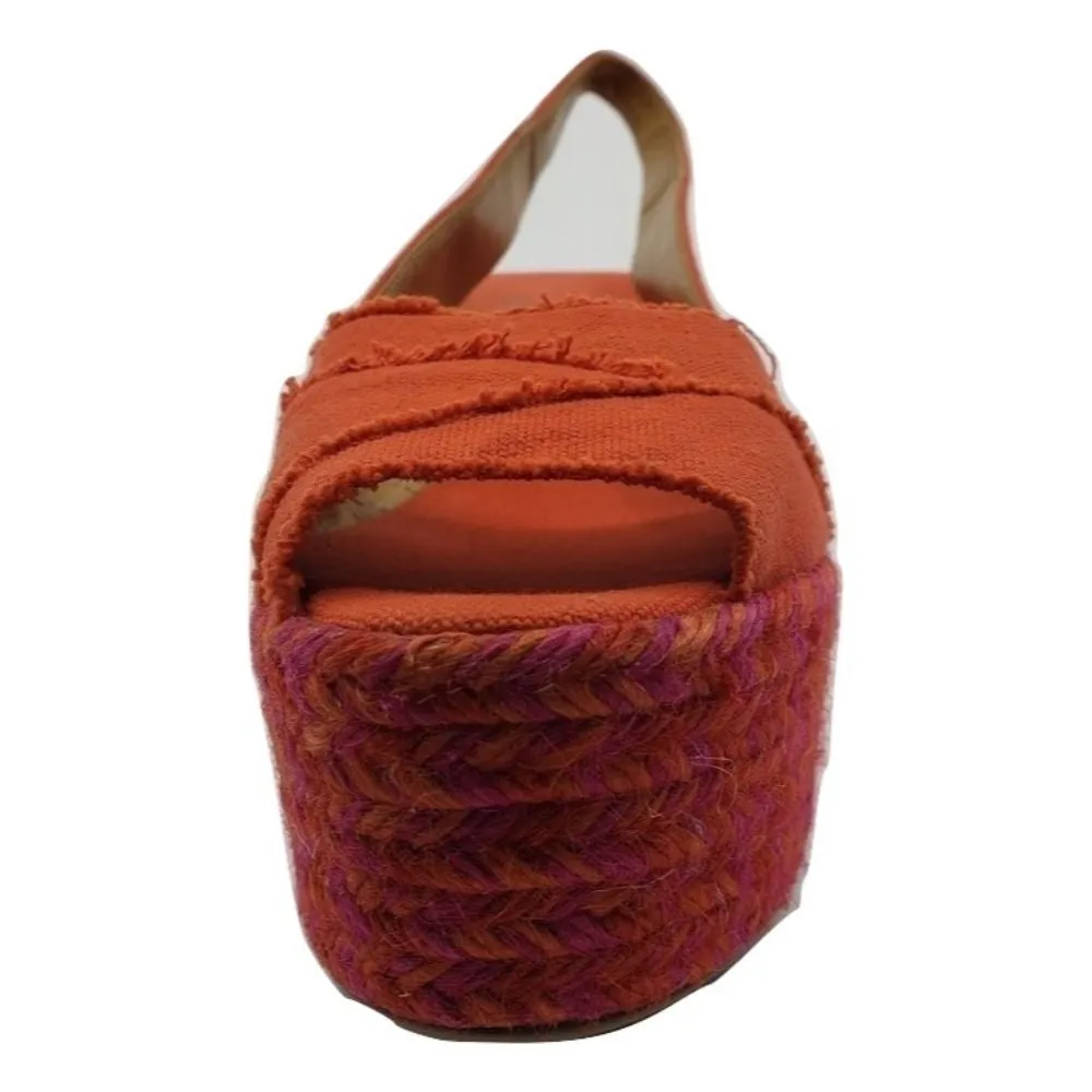 Castañer Pink and Red Fabric Raffia Wedge Sandals
