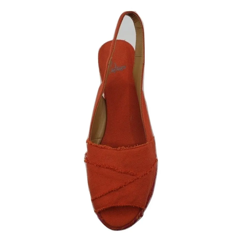 Castañer Pink and Red Fabric Raffia Wedge Sandals