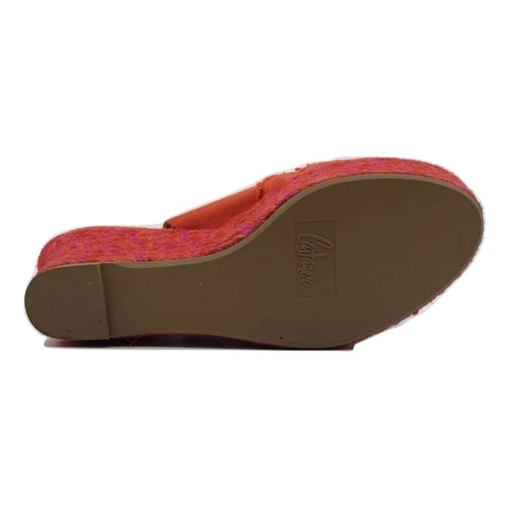 Castañer Pink and Red Fabric Raffia Wedge Sandals