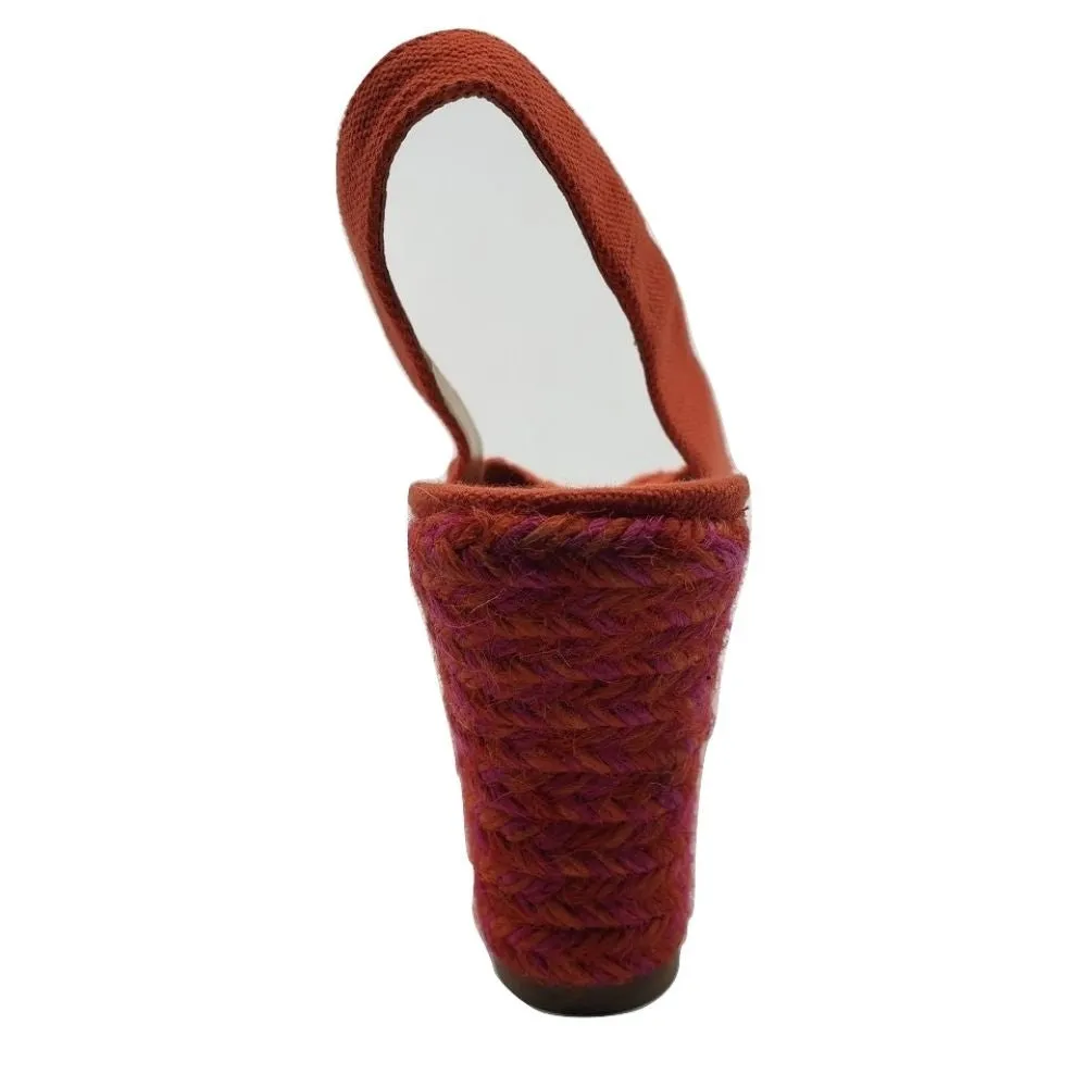 Castañer Pink and Red Fabric Raffia Wedge Sandals