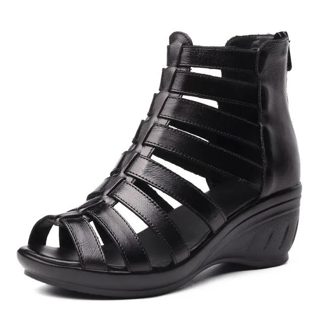 Chicvane Straps Zipper Closure Wedge Spanish Sandals Rome Shoes
