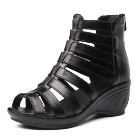 Chicvane Straps Zipper Closure Wedge Spanish Sandals Rome Shoes