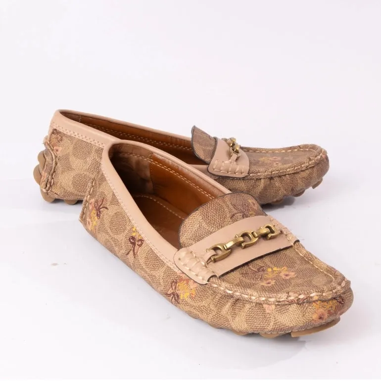 Coach Crosby Signature Chain Logo Floral Driver Loafers