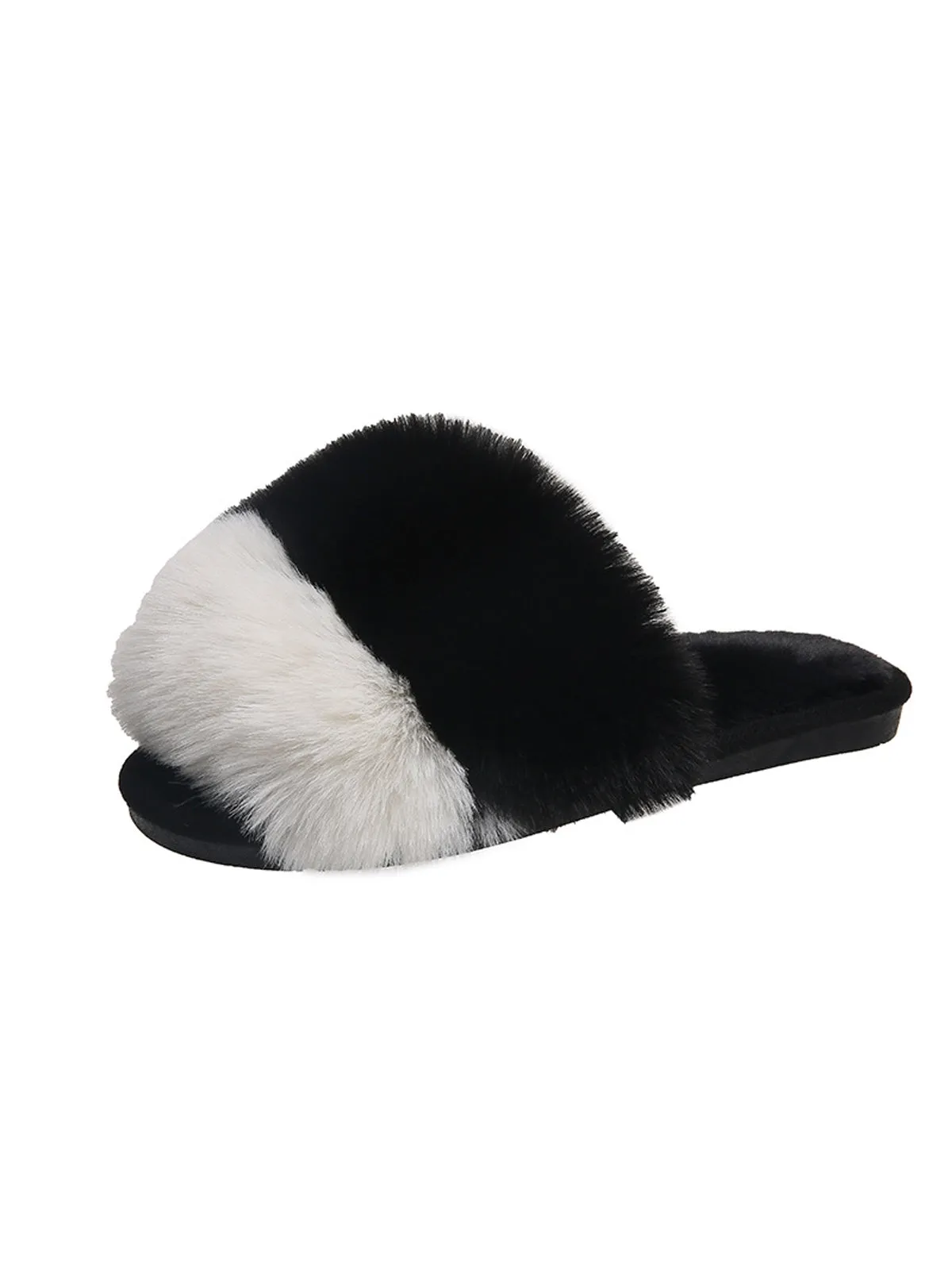 Colorblock Plush Slippers - Black