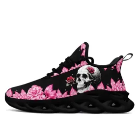 Custom MS Shoes with Rose and Skull Theme, Crafted for Enthusiasts of Rose-Adorned Edginess,Black Color,2016MS-23023001,Winter Sneakers,Outdoor Boots,Comfy Winter Boots