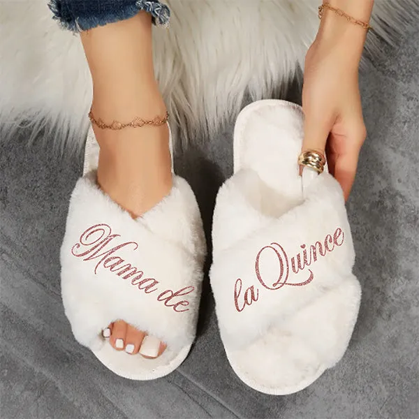 Cute Personalized Fluffy Slippers for Quinceanera