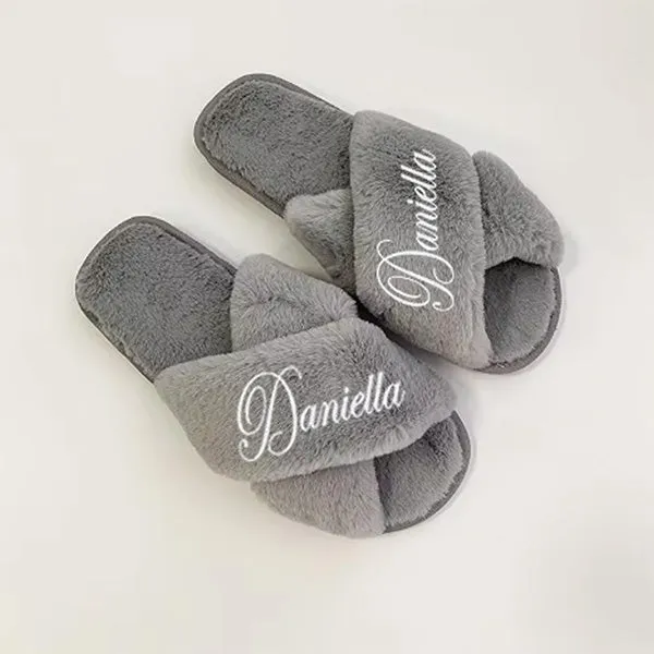 Cute Personalized Fluffy Slippers for Quinceanera