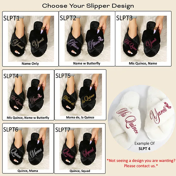 Cute Personalized Fluffy Slippers for Quinceanera