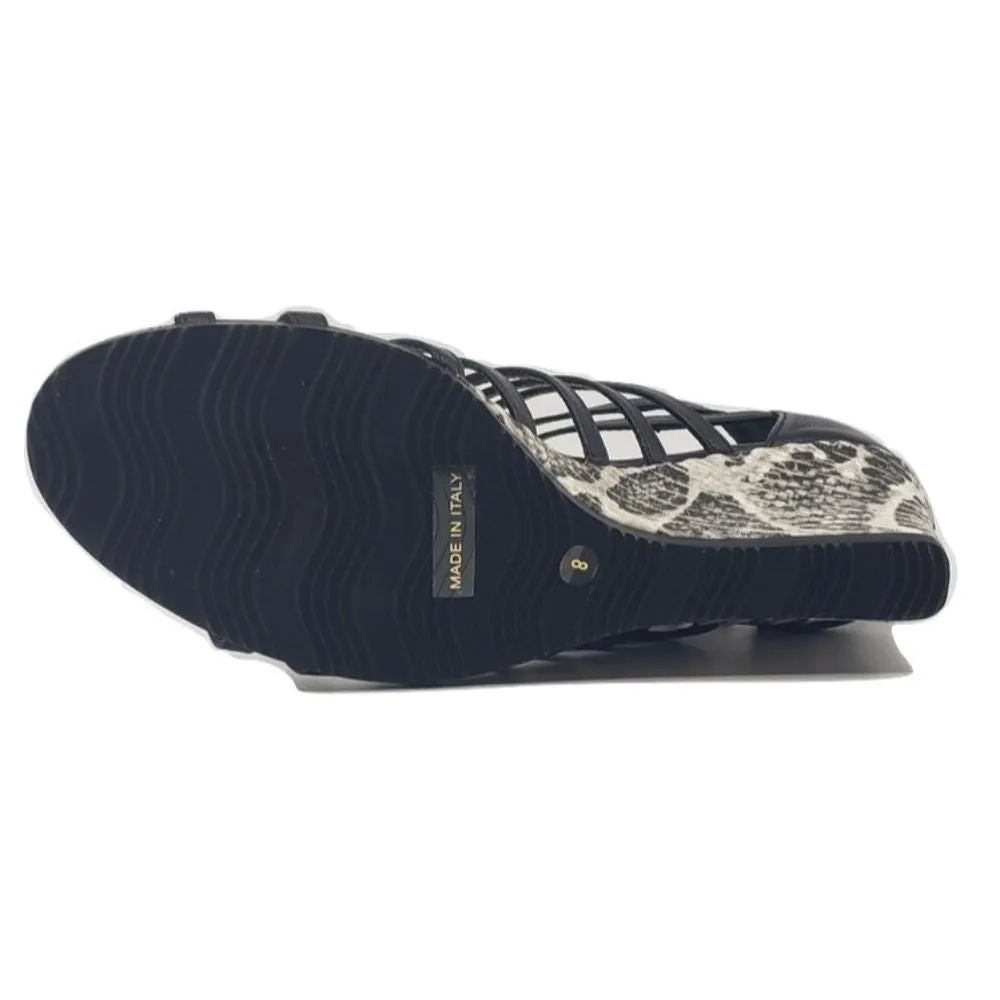 Deremia Black Leather Amalfi Wedge Sandal
