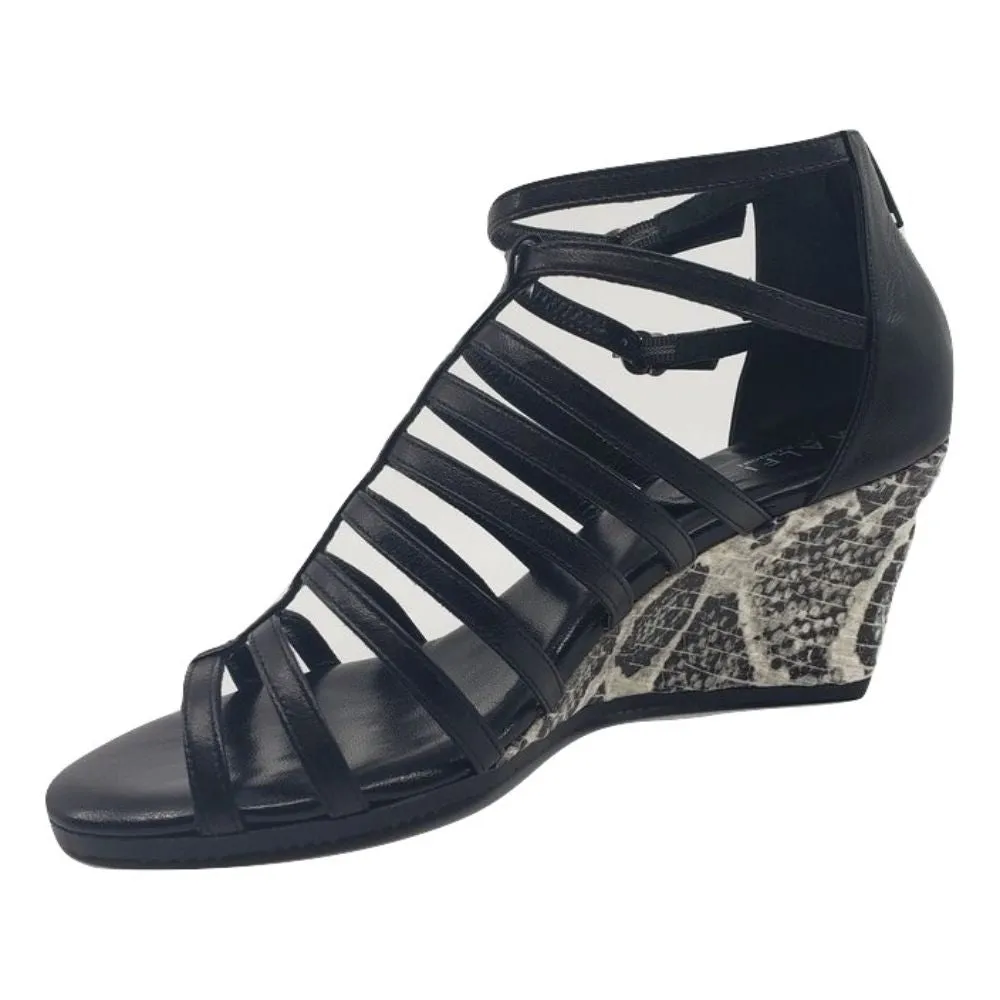 Deremia Black Leather Amalfi Wedge Sandal