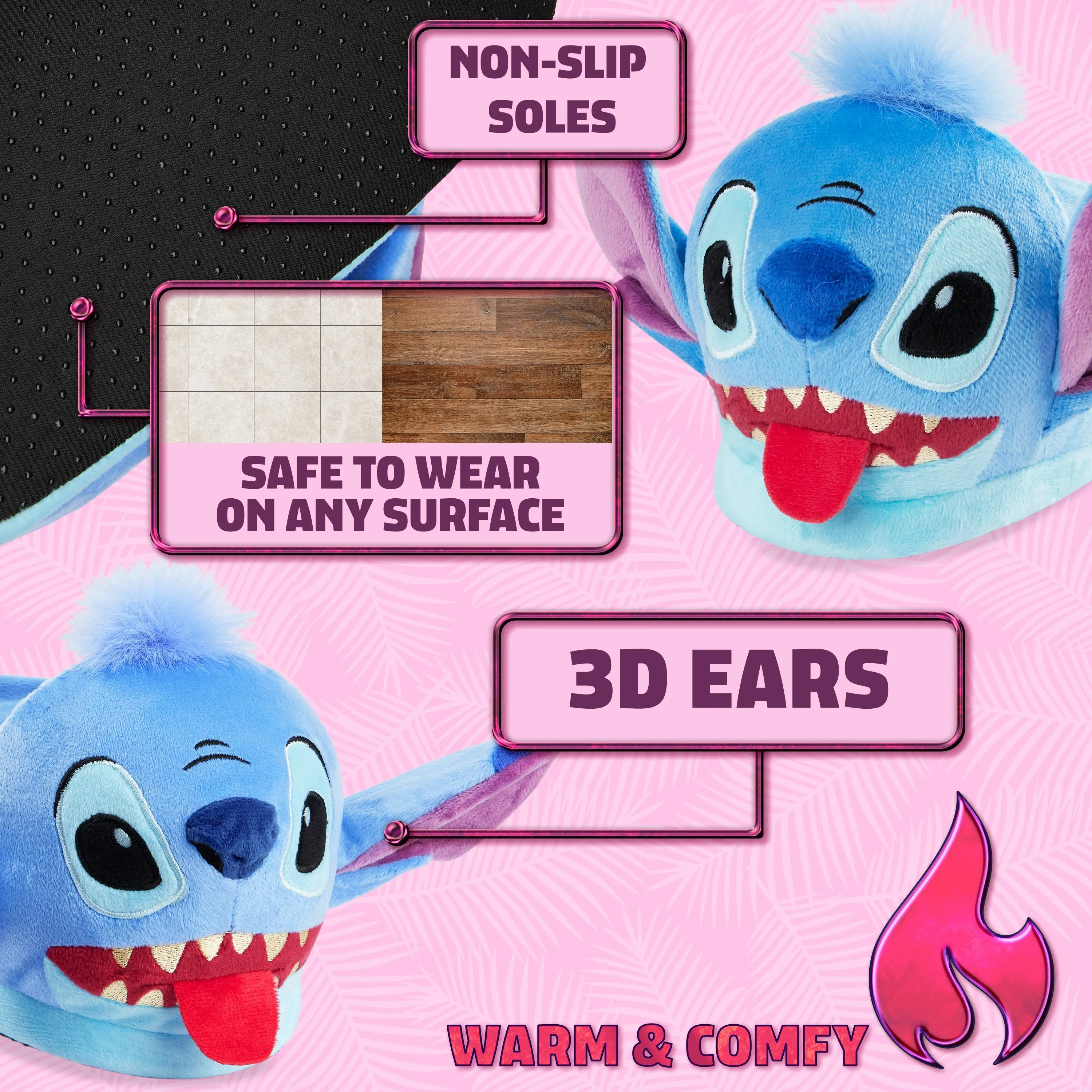 Disney Slippers for Kids - 3D Fluffy Stitch Slippers