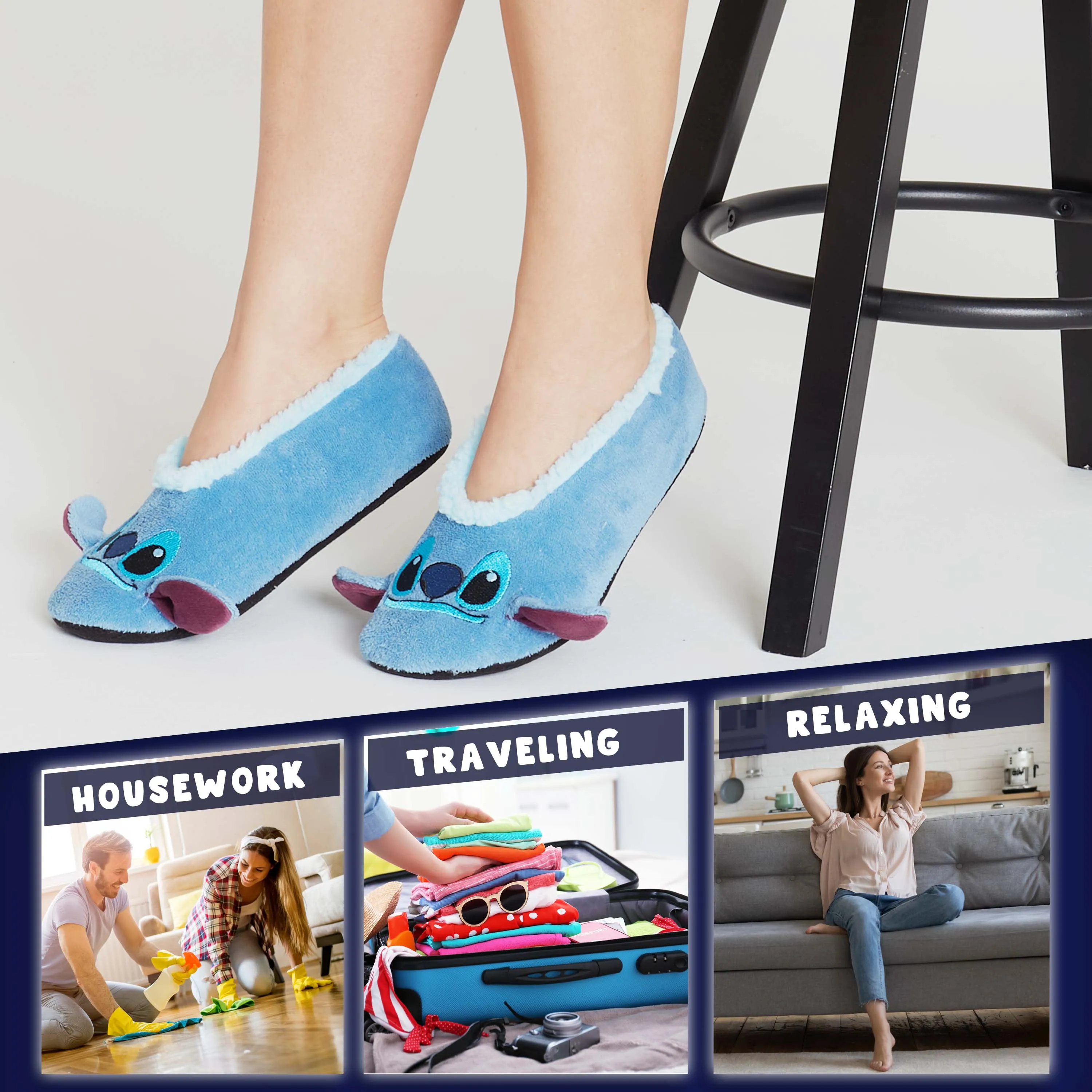 Disney Stitch Fluffy Slippers Socks for Women, Ballet Slippers Non Slip, Stitch Gifts