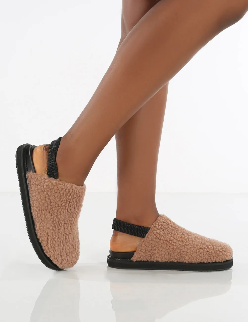 Fortune Blush Fluffy Faux Fur Sling Back Slippers