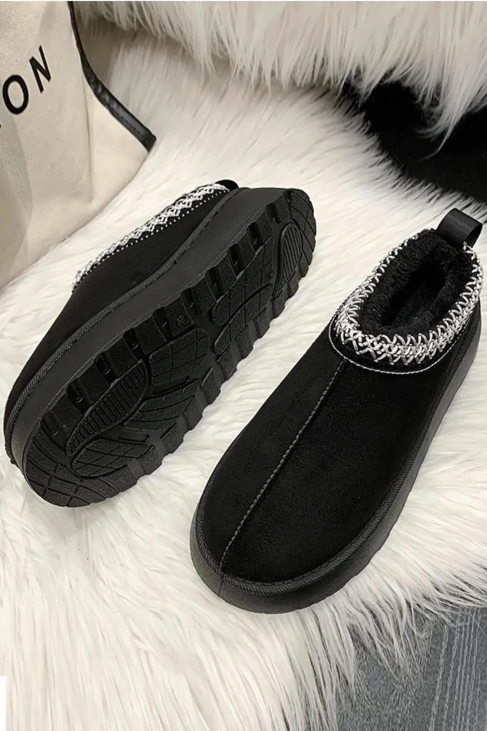 House Of Sehrish MX11H Black Fluffy Platform Slippers Faux Fur Lined Ankle Boots