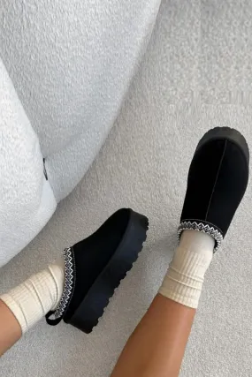 House Of Sehrish MX11H Black Fluffy Platform Slippers Faux Fur Lined Ankle Boots