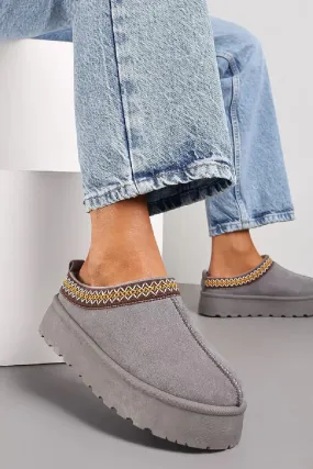 House Of Sehrish MX11H Grey Fluffy Platform Slippers Faux Fur Lined Ankle Boots