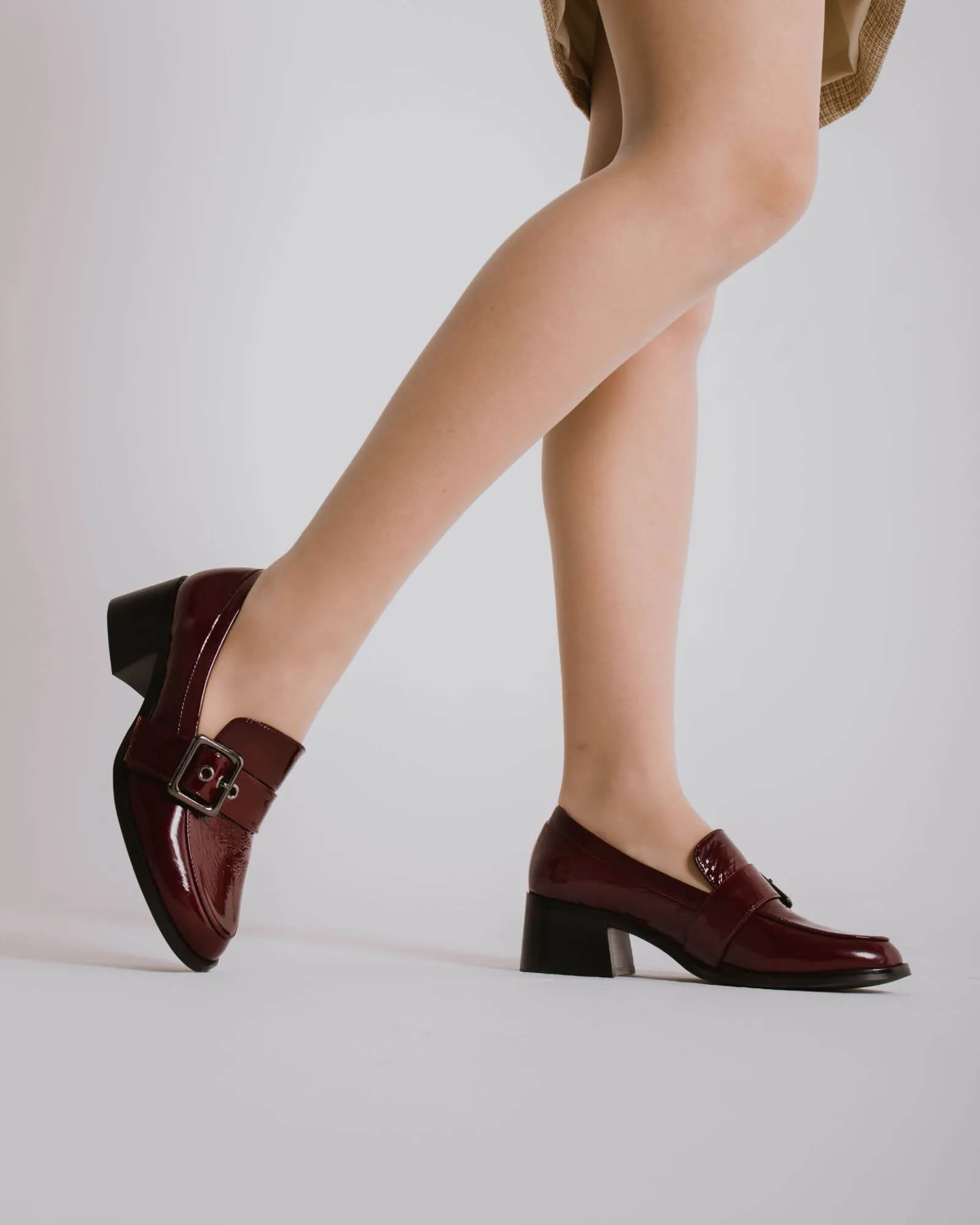 JAGER HEELED LOAFERS BORDEAUX PATENT