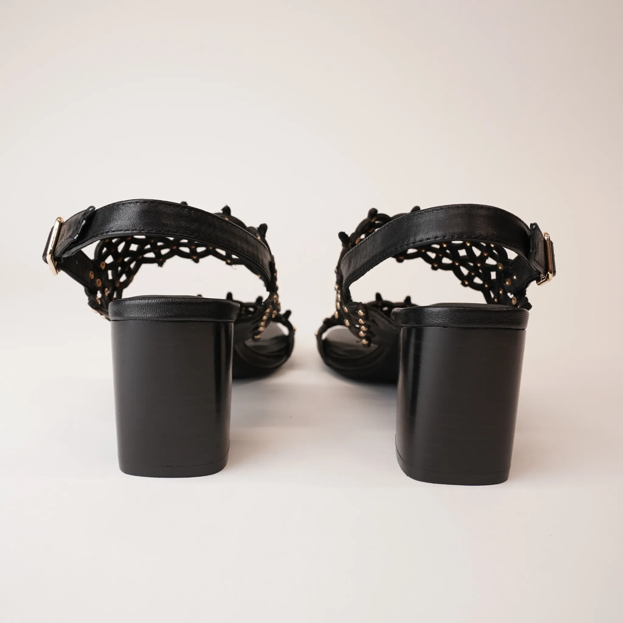 Jully Black/ Black Heel Leather Heels