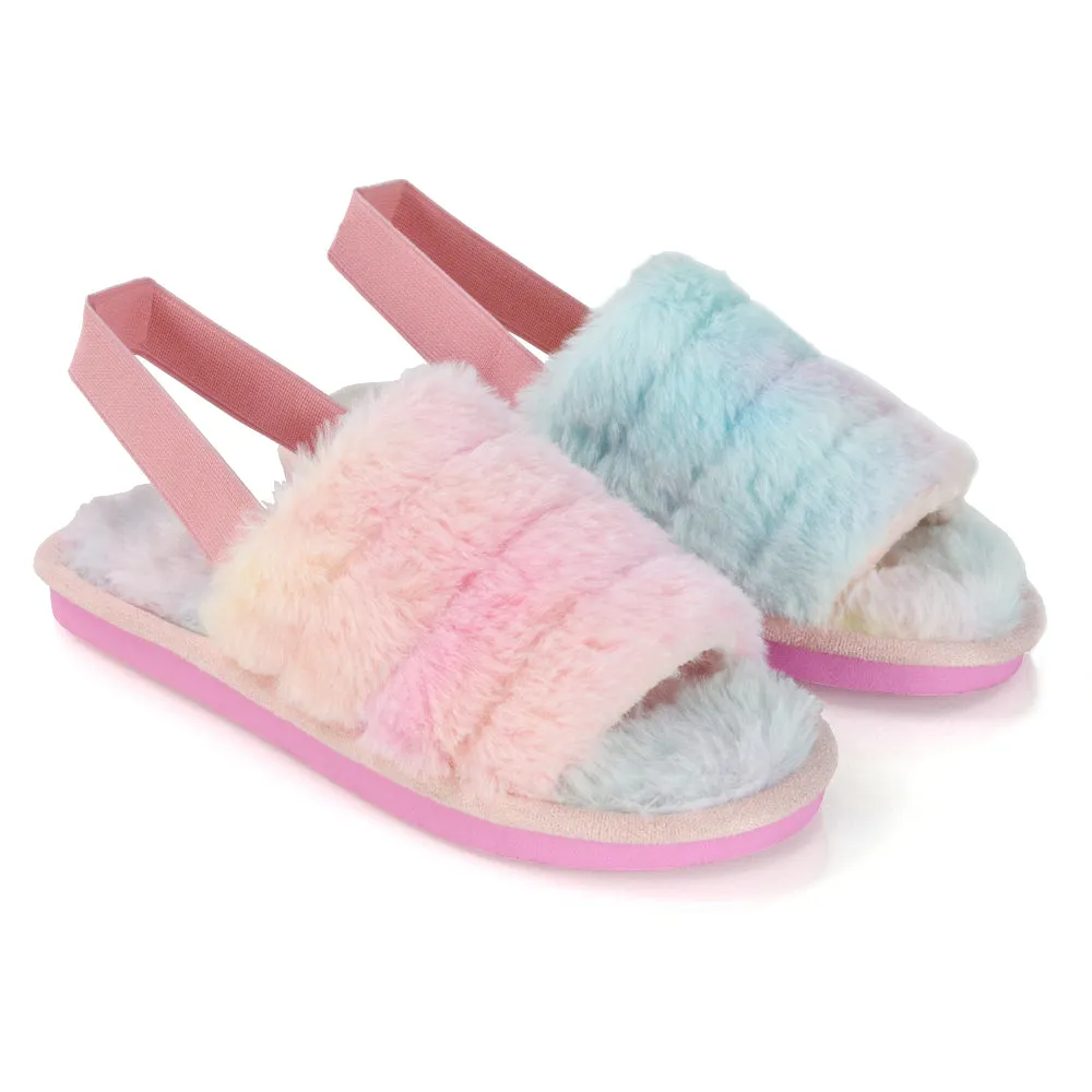 Lana Faux Fur Sling Back Ribbed Strappy Soft Cosy Fluffy Slippers in White