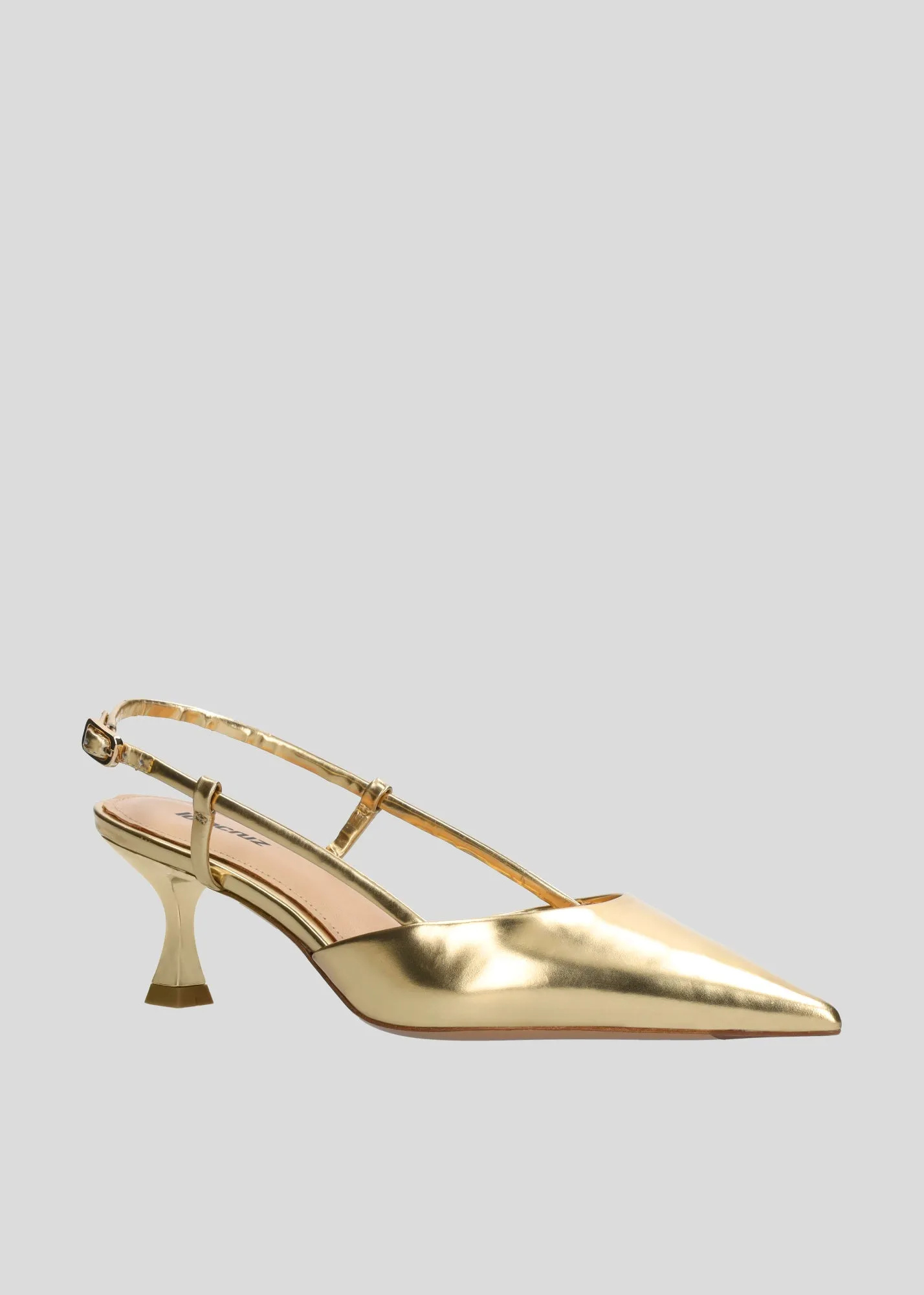 Lola Cruz Gold Leather Sling Back Heels