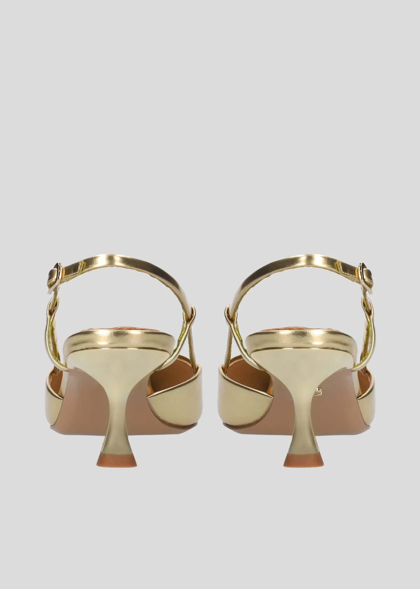 Lola Cruz Gold Leather Sling Back Heels