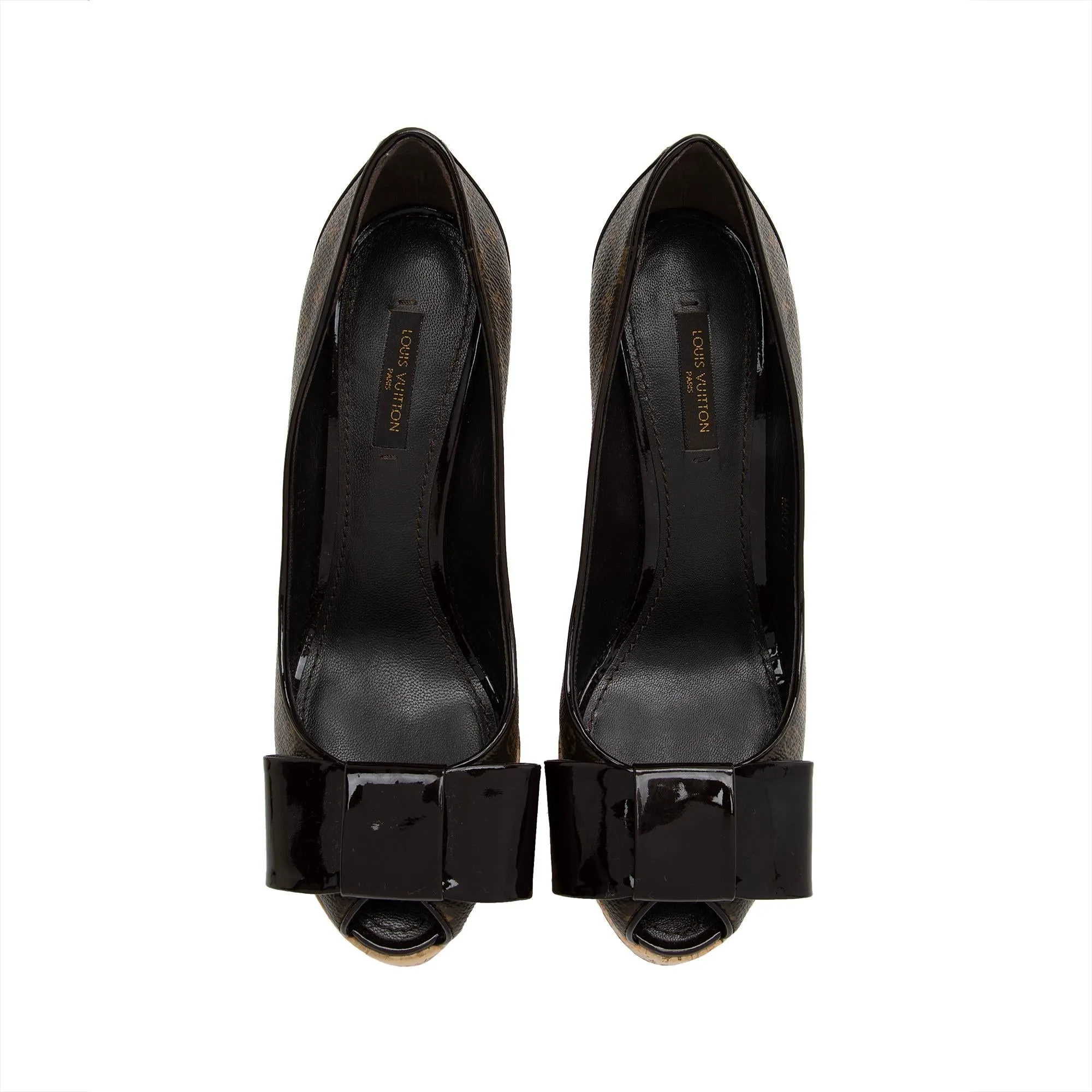 Louis Vuitton Monogram Canvas Cork Rivoli Peep Toe Platform Pumps - Size 8 / 38 (SHF-AnjXgu)