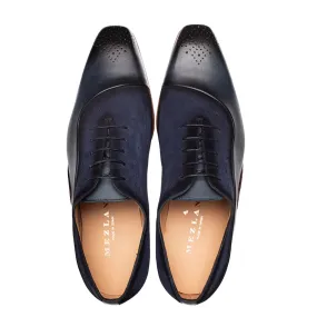 Mezlan Blue Affari Medallion Toe Oxford Men's Lace-Up Dress Shoes Genuine Leather
