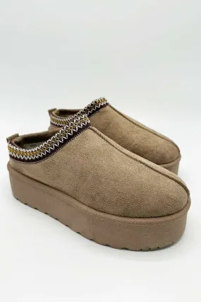 Milo Kids Flatform Fluffy Slippers in Mocha