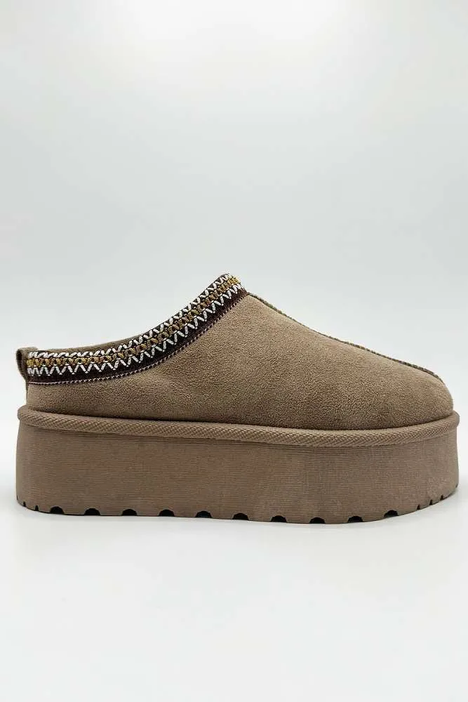 Milo Kids Flatform Fluffy Slippers in Mocha