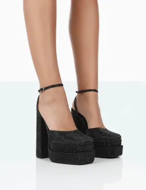 Moonchild Black Sparkly Closed Toe Statement Platform Block Heels