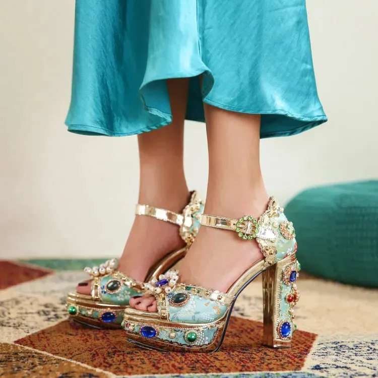 Pearl Rhinestone Platform Heels
