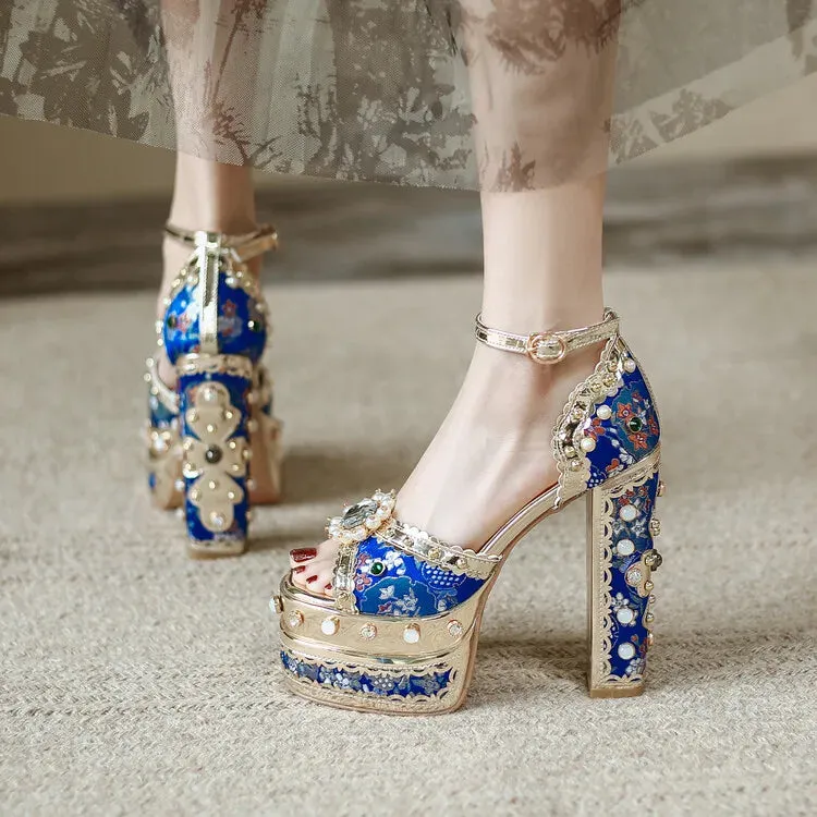 Pearl Rhinestone Platform Heels