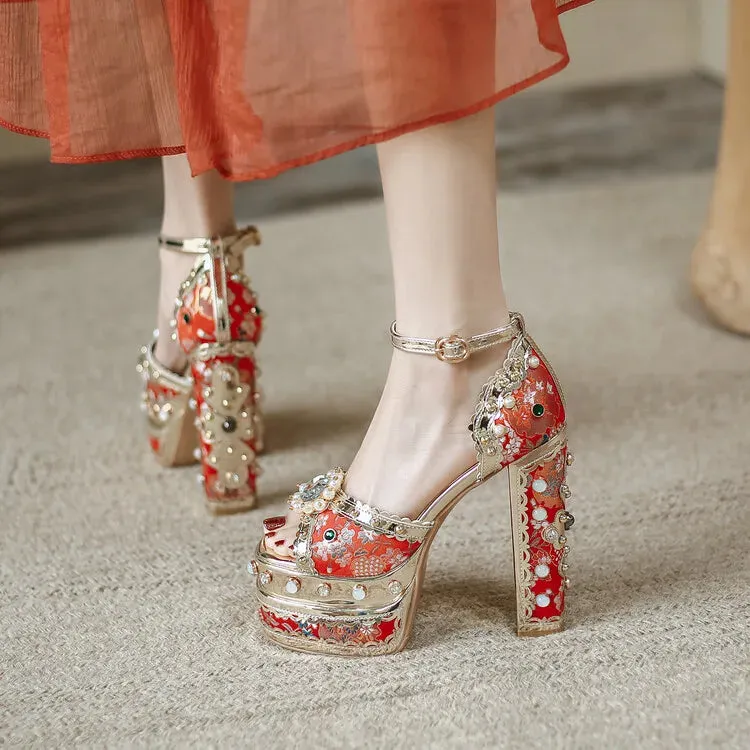 Pearl Rhinestone Platform Heels
