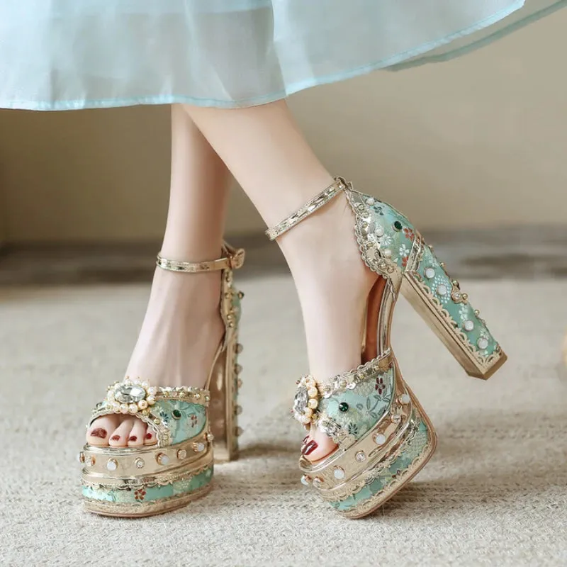 Pearl Rhinestone Platform Heels