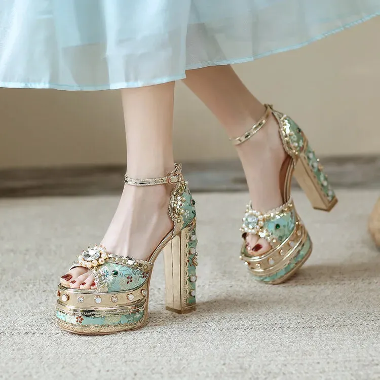 Pearl Rhinestone Platform Heels