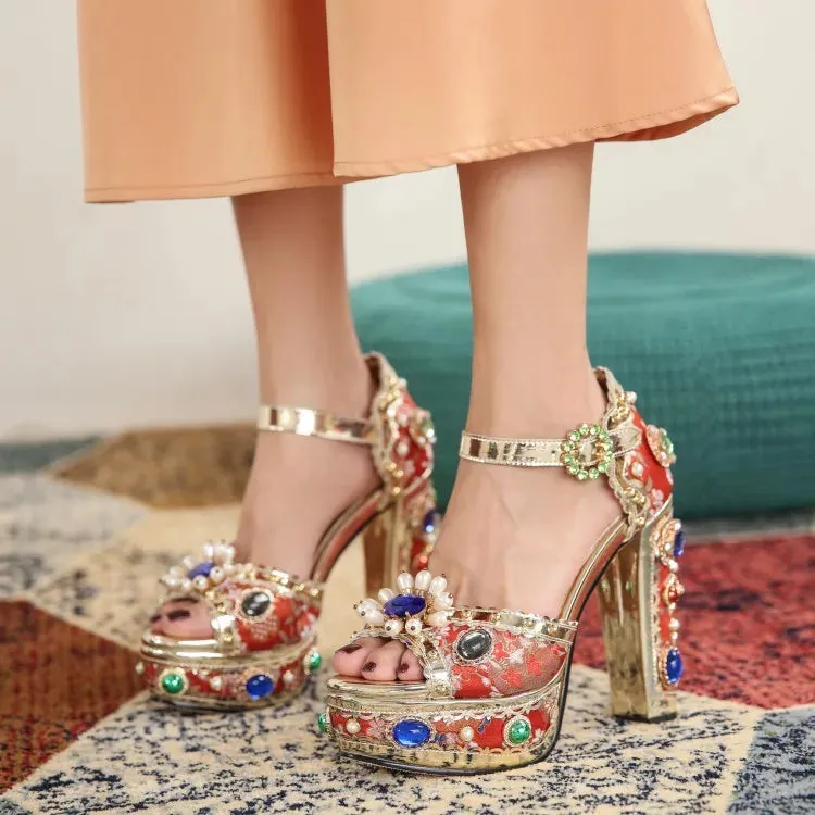Pearl Rhinestone Platform Heels