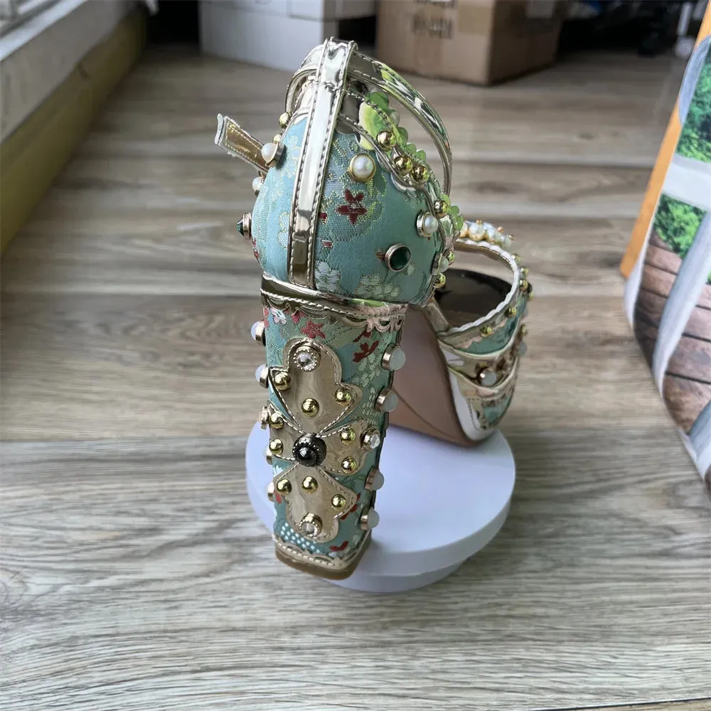 Pearl Rhinestone Platform Heels
