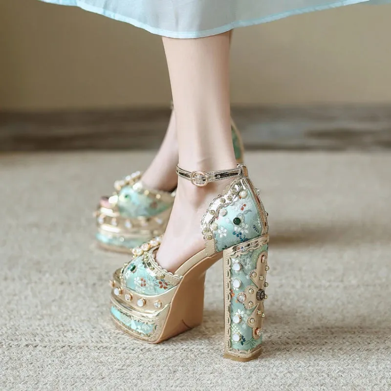 Pearl Rhinestone Platform Heels