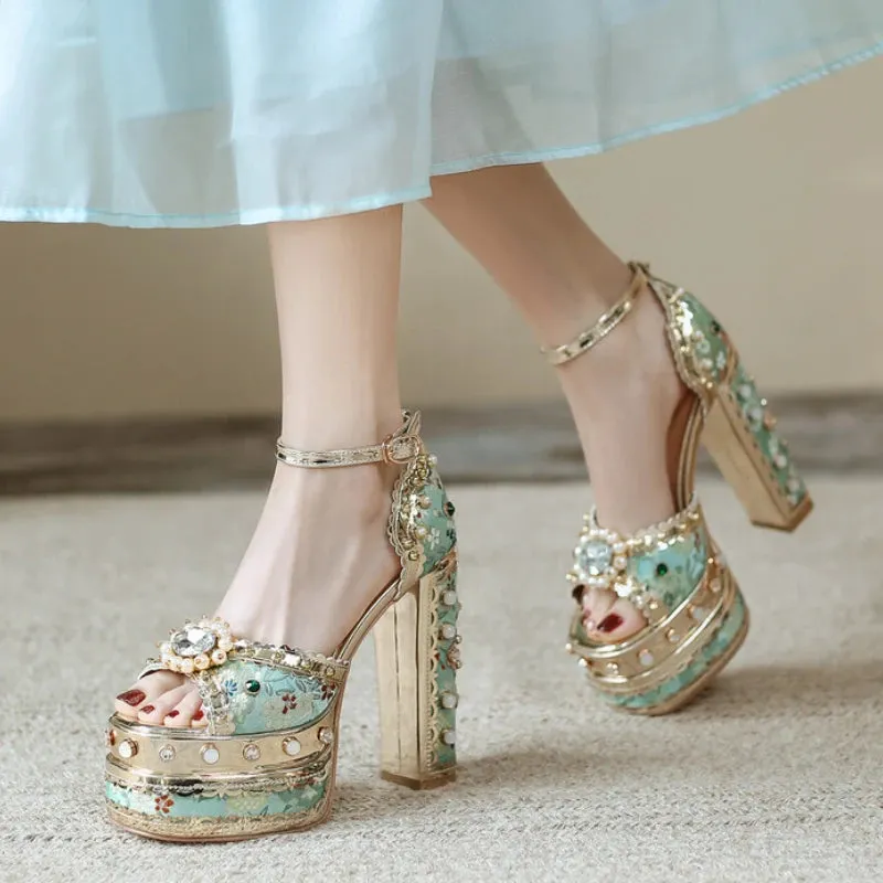 Pearl Rhinestone Platform Heels