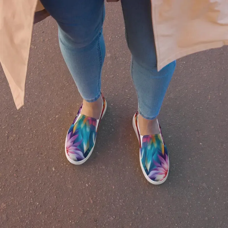 Psychedelic Large Flowers Canvas Shoes Women Slip