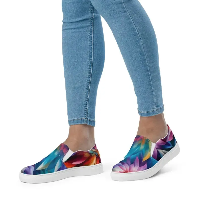 Psychedelic Large Flowers Canvas Shoes Women Slip