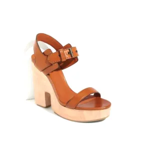 Reed Krakoff Brown Leather Slingback Cutout Platform Wooden Sandals 103-448